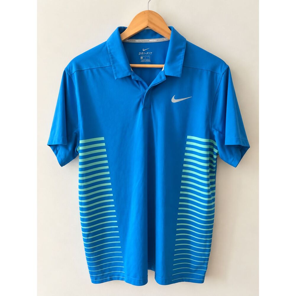 Nike Golf Dri-FIT Men’s Large Blue Green Stripe Performance Polo Shirt